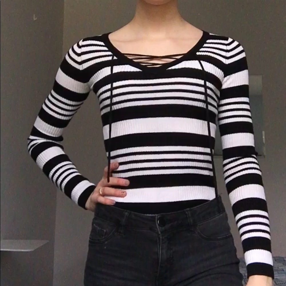 Striped lace up long sleeve